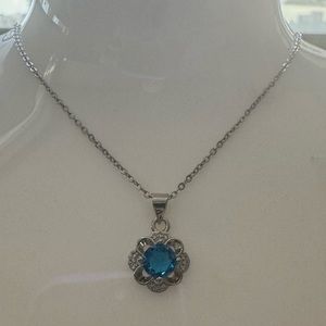 Blue Crystal Flower Pendant Made with Authentic Swarovski Crystals